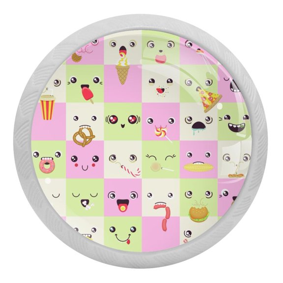 4PCS Round colorful faces eating snacks Cabinet Fluorescence Knob Glowing in the Dark Furniture Drawer Pulls Handle with Screws