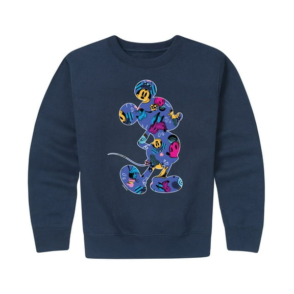 Mickey & Friends - Mickey Silhouette Expressive Pattern - Toddler And Youth Crewneck Fleece Sweatshirt