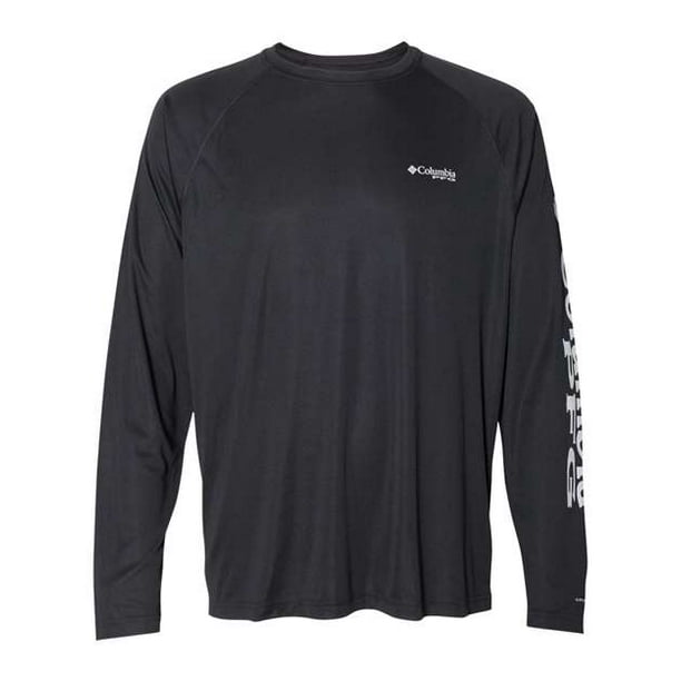 Columbia Terminal Tackle - Camiseta de manga larga para hombre, logotipo negro/gris frío, talla pequeña Columbia 138826