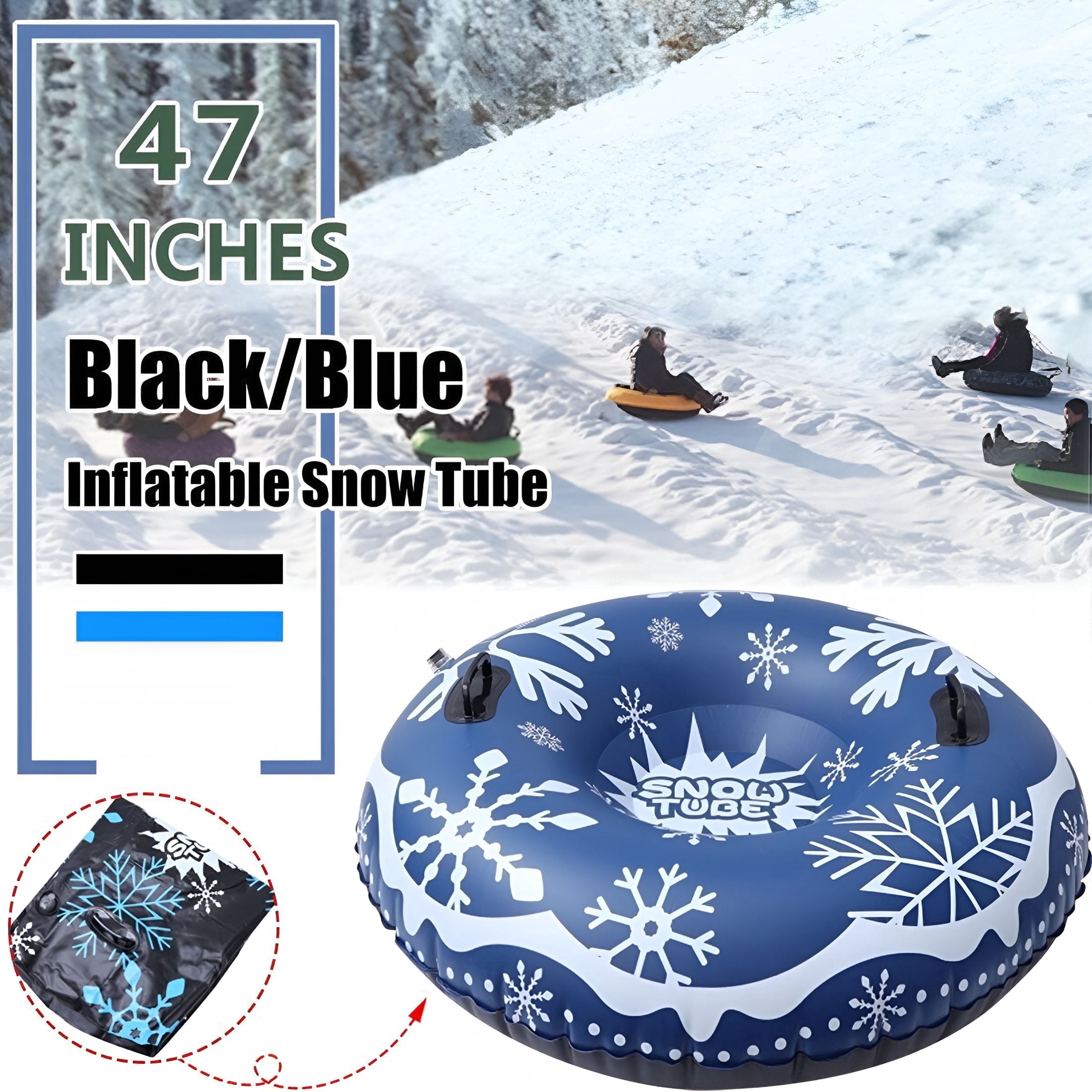 BESTSKY 2026 New 47" Snow Tubes, Heavy Duty Inflatable Snow Sleds with Handles for Kids Adults Sledding Skiing Winter Sports