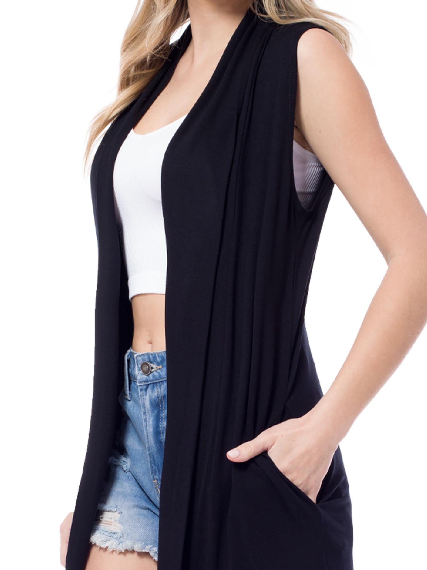 Made by Olivia Women's Sleeveless Draped Heavyweight Open Front Cardigan  Layering Long Vest With Side Pockets -Made In USA - Walmart.com