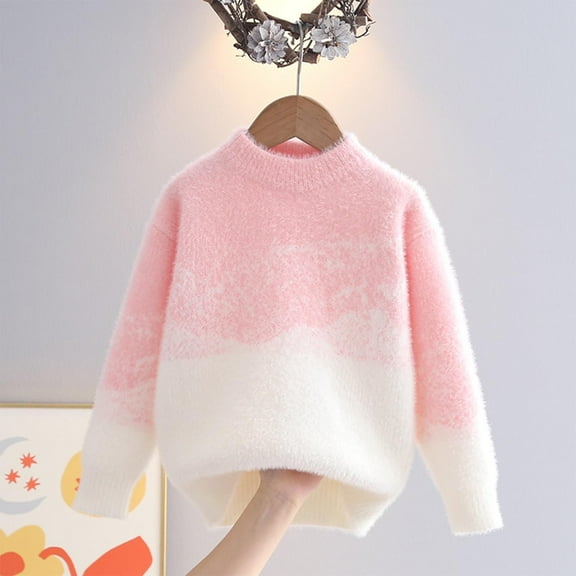 Piuwrlz Knitted Sweatershirt for Teen Girls Fluff Sweaters Comfortable Round Neck Pullover Sweater Pink Size 11 Years