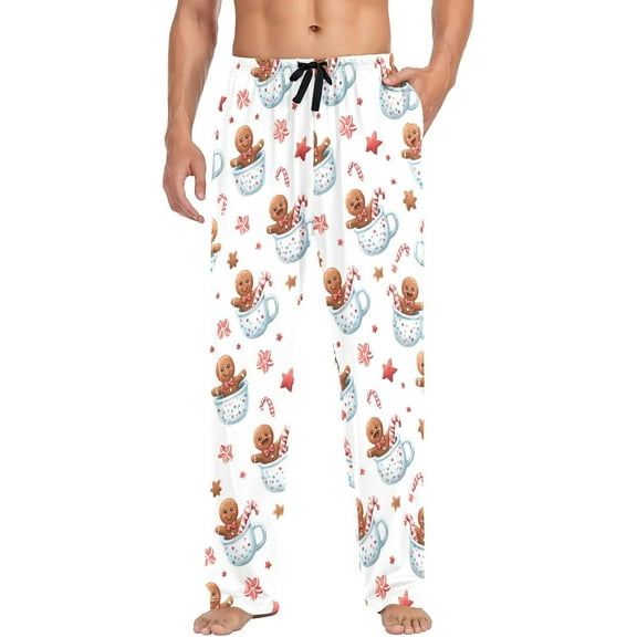 Faty-T Mens Pajama Pants Cocoa Mug Christmas Gingerbread Man Pajama Bottoms Lightweight Sleep Pajama Lounge Pant