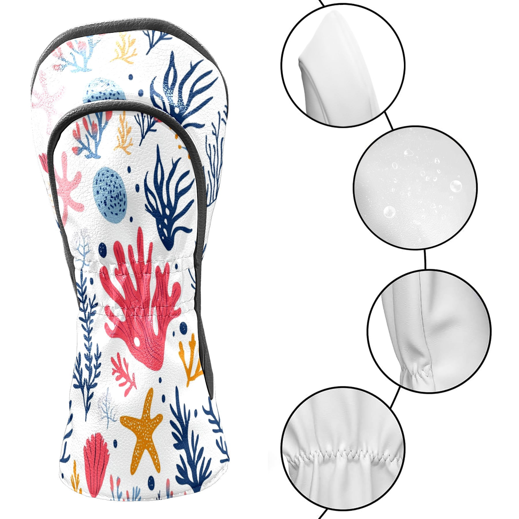 Golf Club Covers PU Leather Waterproof Head Covers for Fairway Woods Hybrids Graffiti Coral Reef