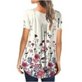 thumbnail image 5 of RQYYD Women's Floral Printed Short Sleeve Henley V Neck T-Shirt Pleated Casual Flowy Tunic Blouse Tops, 5 of 5