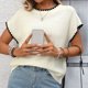 thumbnail image 4 of Tejiojio Women's Ribbed Knit Top Ruffled Trim Round Neck Short Sleeve Casual Summer Blouse, 4 of 9