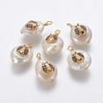 thumbnail image 2 of 2pcs Natural Pearl Pendants with Golden Tone Brass Mixed Color Micro Pave Cubic Zirconia Findings Flat Round with Ladybird Shape Pendant for DIY Jewelry Making for DIY Mixed Color, 2 of 2