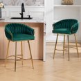 thumbnail image 3 of 26" Counter Height Bar Stool, Velvet Upholstered with Hand-Wave Back, Golden Chrome Base & Footrest, Modern Kitchen Island Stool, Green, 3 of 9