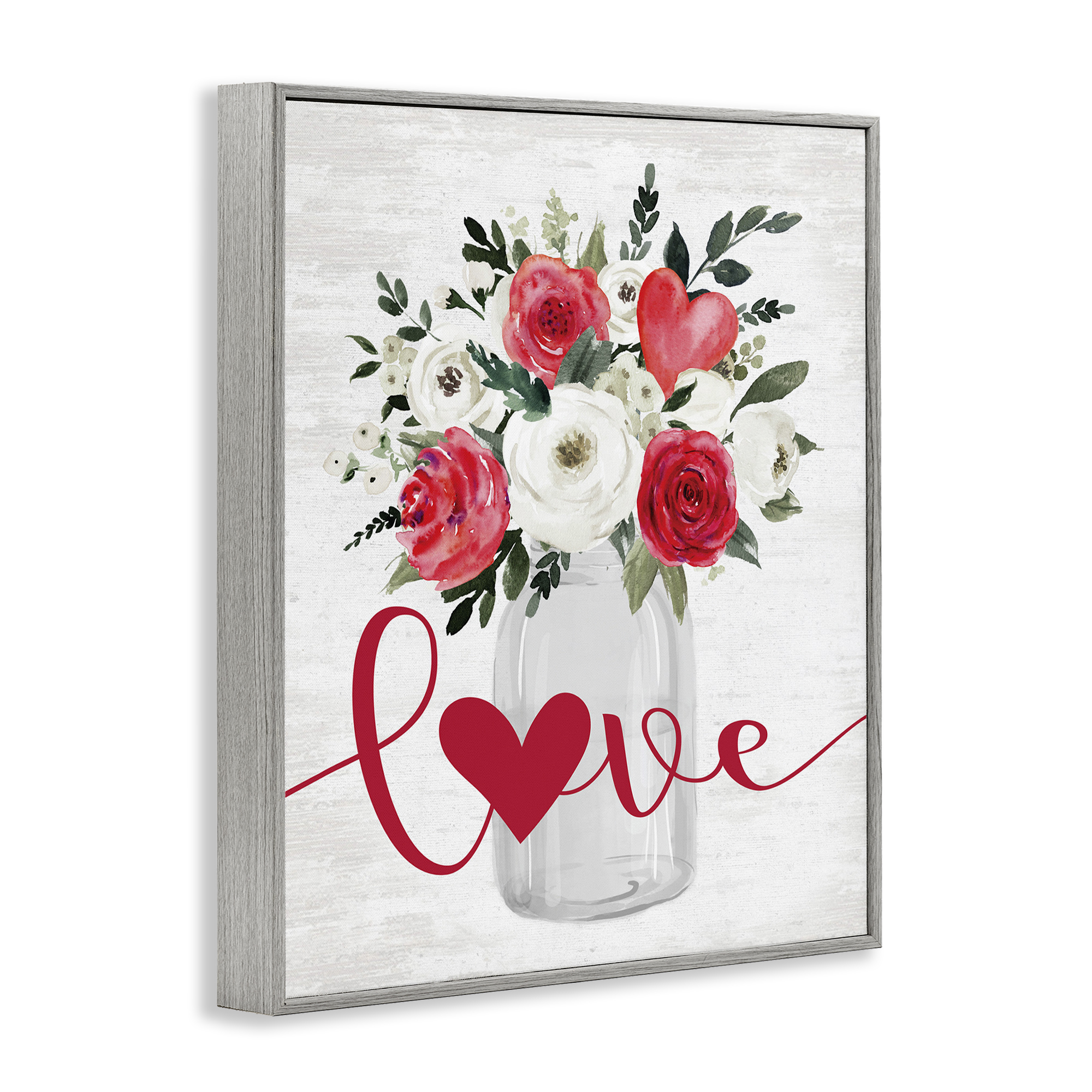 Stupell Industries Red Love Bouquet Botanical & Floral Painting Gray Framed Art Print Wall Art, 24 x 30