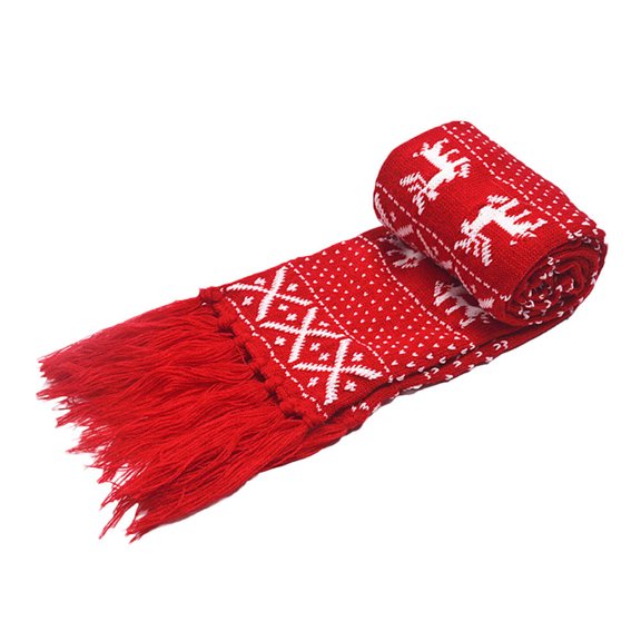 NUOLUX Winter Wool Scarf with Elk and Snowflake Pattern, Warm Knitted Shawl Neck Wrap for Cold Weather