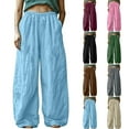 thumbnail image 7 of YABCSAZ Women's Linen Pants Casual Pants Loose Plus Size Boho Pants Solid Color Drawstring Elastic Waist Lounge Long Trousers Soft Comfortable Capri Pants Baggy Wide Leg Pants for Women, 7 of 7