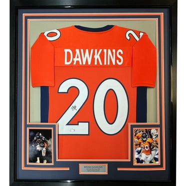 Framed Facsimile Autographed Brian Dawkins 35x39 Denver Orange Reprint Laser Auto Football Jersey
