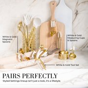 Styled Settings White & Gold Silicone Cooking Utensils Set with Holder