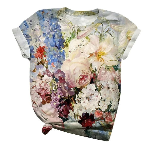 Blusa holgada de manga corta con cuello redondo y estampado a la moda para mujer Pompotops hfajkhk128539