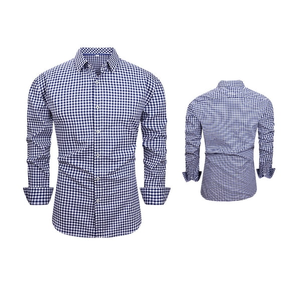 Eltusu Men's Dress Shirts, Formal Business Turn Down Collar Stretch Long Sleeve Shirts Dark Blue Size 2XL