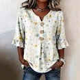 thumbnail image 2 of MuXiKeJi Clothes 3/4 Length Sleeve Womens Tops Cotton Linen Boho Blouses Floral V Neck Shirts Summer Beach Casual Top, 2 of 5