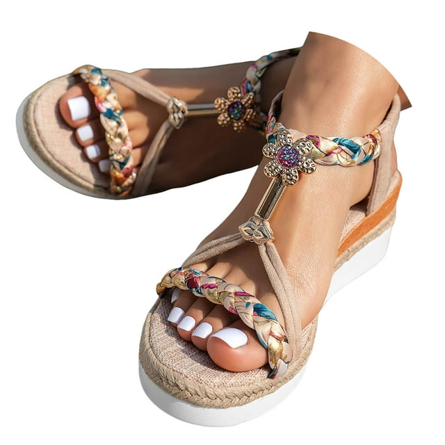 Dakaela Sandales à Plateforme pour Femmes, Espadrilles Habillées pour Femmes, Chaussures Compensées à Enfiler avec Bride à la Cheville