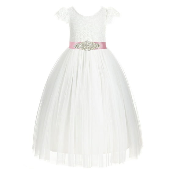 Ekidsbridal Ivory V-Back Lace Cap Sleeves Flower Girl Dress Junior Beauty Pageant Gown for Toddlers Communion Ceremony 622R3 10