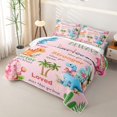 thumbnail image 3 of Feelyou Pink Kawaii Dinosaur Quilt Full for Girls, Cartoon Tropic Wildlife Full Bedspread Sets, Pink, 3 Pieces, 3 of 7