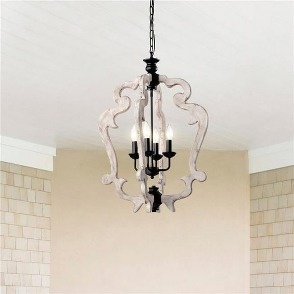 Biga 20 in. 4-Light Indoor Matte Black and Weathered White Finish Chandelier with Light Kit