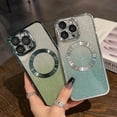 thumbnail image 4 of for iPhone 15 Pro Max Case Glitter Magnetic Compatible with MagSafe Full Camera Lens Protection Luxury Plating Cute Bling Clear Shockproof Slim Phone Case for Women Girls, Green, 4 of 14