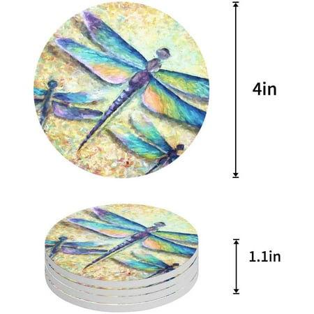 

KXMDXA Color Dragonfly Oil Painting Set of 8 Round Coaster for Drinks Absorbent Ceramic Stone Coasters Cup Mat with Cork Base for Home Kitchen Room Coffee Table Bar Decor