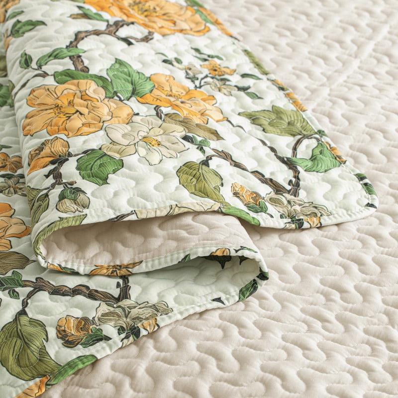 Exclusivo Mezcla Floral Twin Size Quilt Set, Yellow Twin Quilt Bedding Set with Cottagecore Garden Pattern, Reversible Lightweight Bedspreads Coverlets (68"x88")