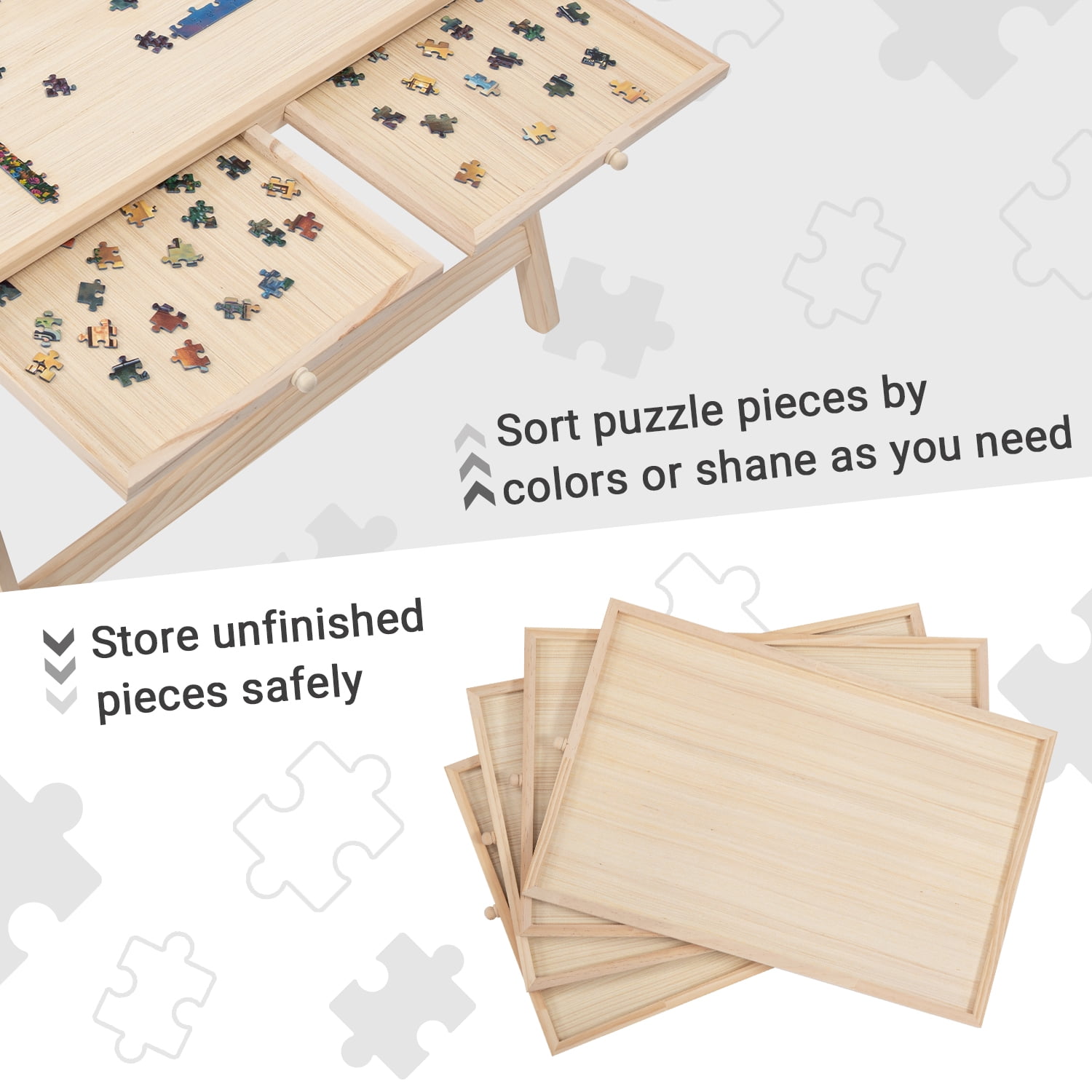 1500 Pcs Wooden Folding Puzzle Table , 34" x 26" Jigsaw Wooden Puzzle Board with 4 Sliding Drawers and Puzzle Cover Jigsaw Puzzle Table for Adults Birthday Gift for Family