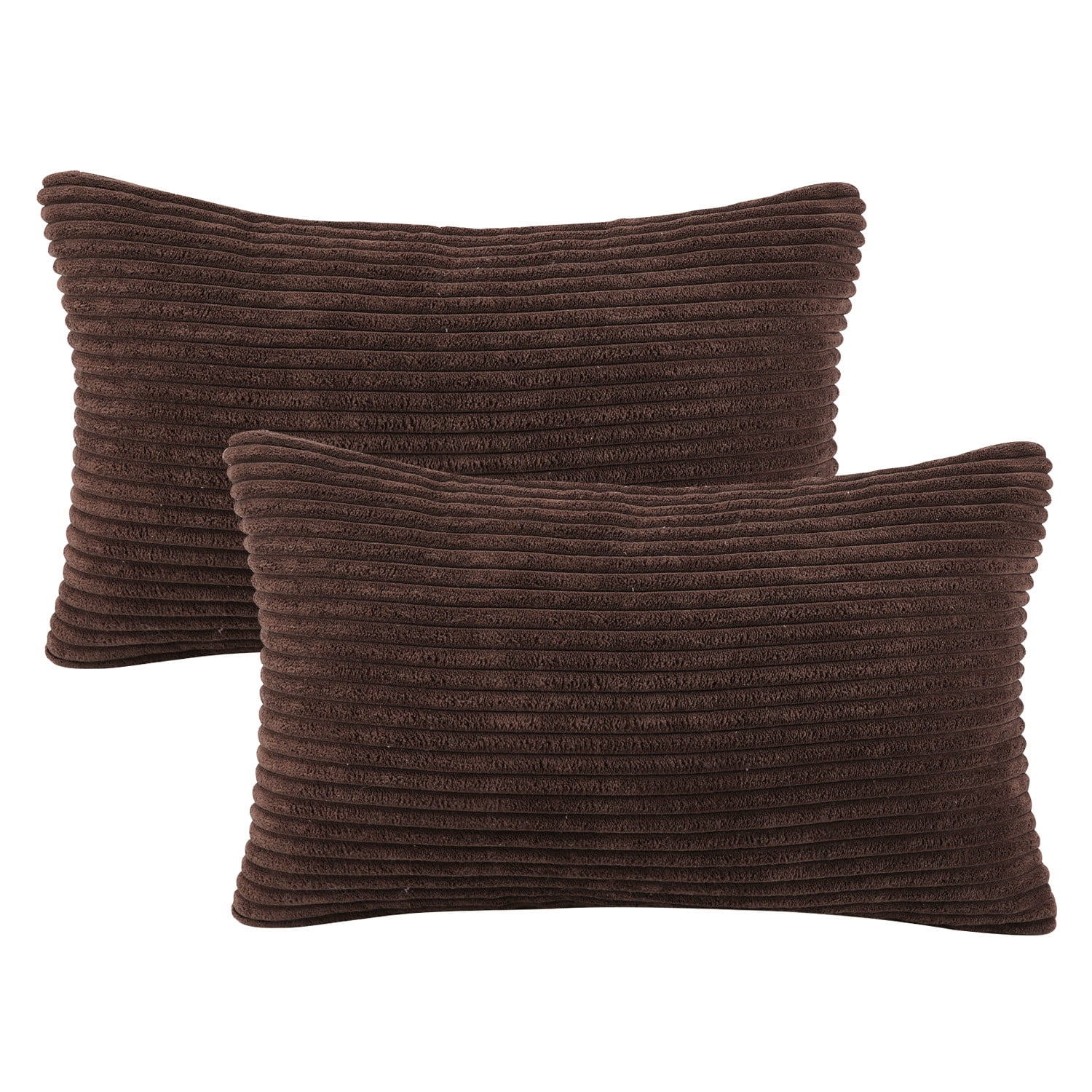 Phantoscope Soft Corduroy Striped Velvet Series Decorative Throw Pillow, 12" x 20", Brown, 2 Pack