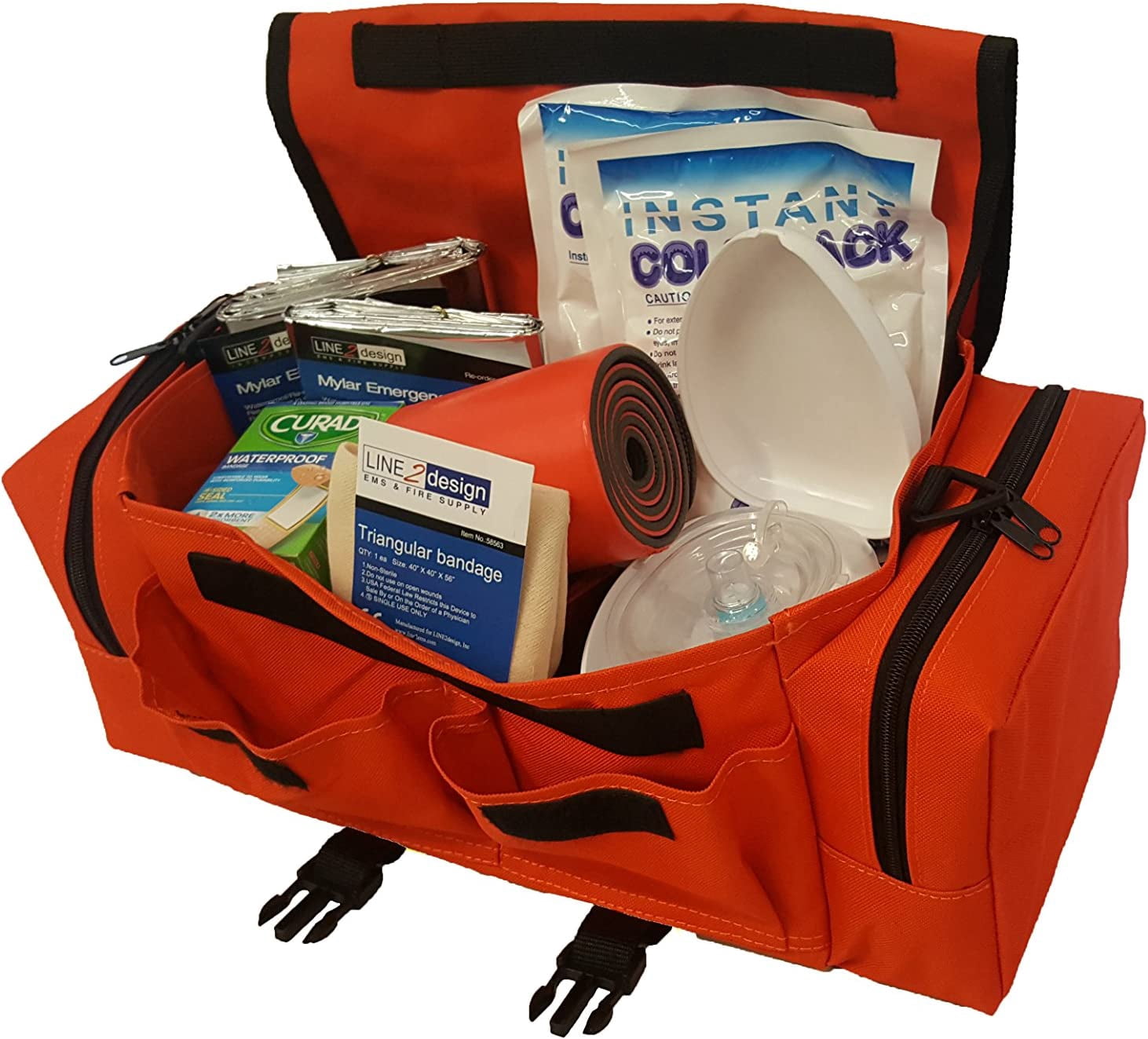 LINE2design EMS First Aid Kit, Emergency Rescue Trauma Bag, Orange, 1 Pack