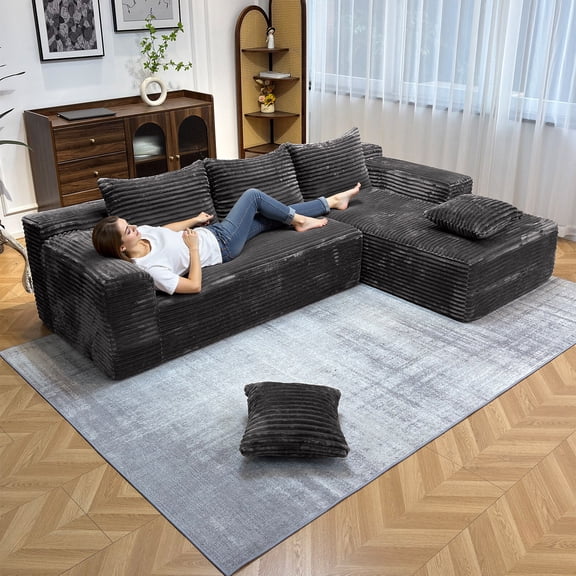 104" Cloud Sectional Couch with L-Shape Chaise, Modern Modular Sofa with Deep Seat, Upholstered Couches with Back Cushion for Living Room Bedroom, No Assembly Required, Right Facing Chaise,Dark Gray