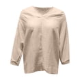 thumbnail image 3 of DuoJiaJ Women Fashion Solid V Neck Casual Pleated Blouse With A Three Quarter Cuff Women's Button Down Shirts Beige XXL, 3 of 5