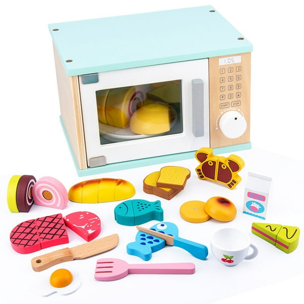 18Pcs Children Wooden Pretend Play Kitchen Microwave Oven Toy 