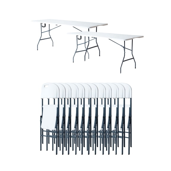 Paquete 2 Mesas Plegables 180 cm + 12 sillas plegables LOOMBER