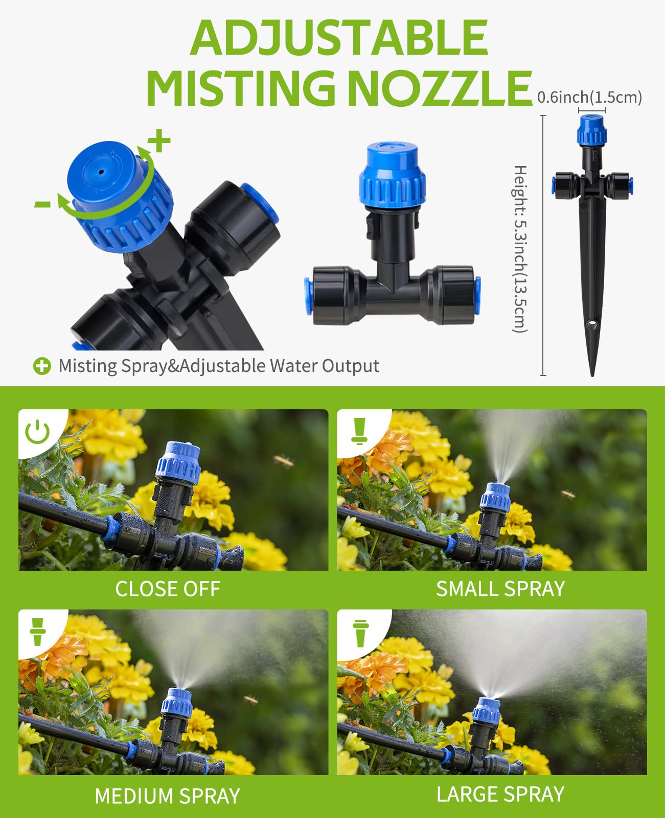 59ft Greenhouse Misting Drip Irrigation Kit  Quick Connector Design System With 1/4" Tubing And Adjustable Nozzles For Hanging Plants Garden Watering Raised Bed