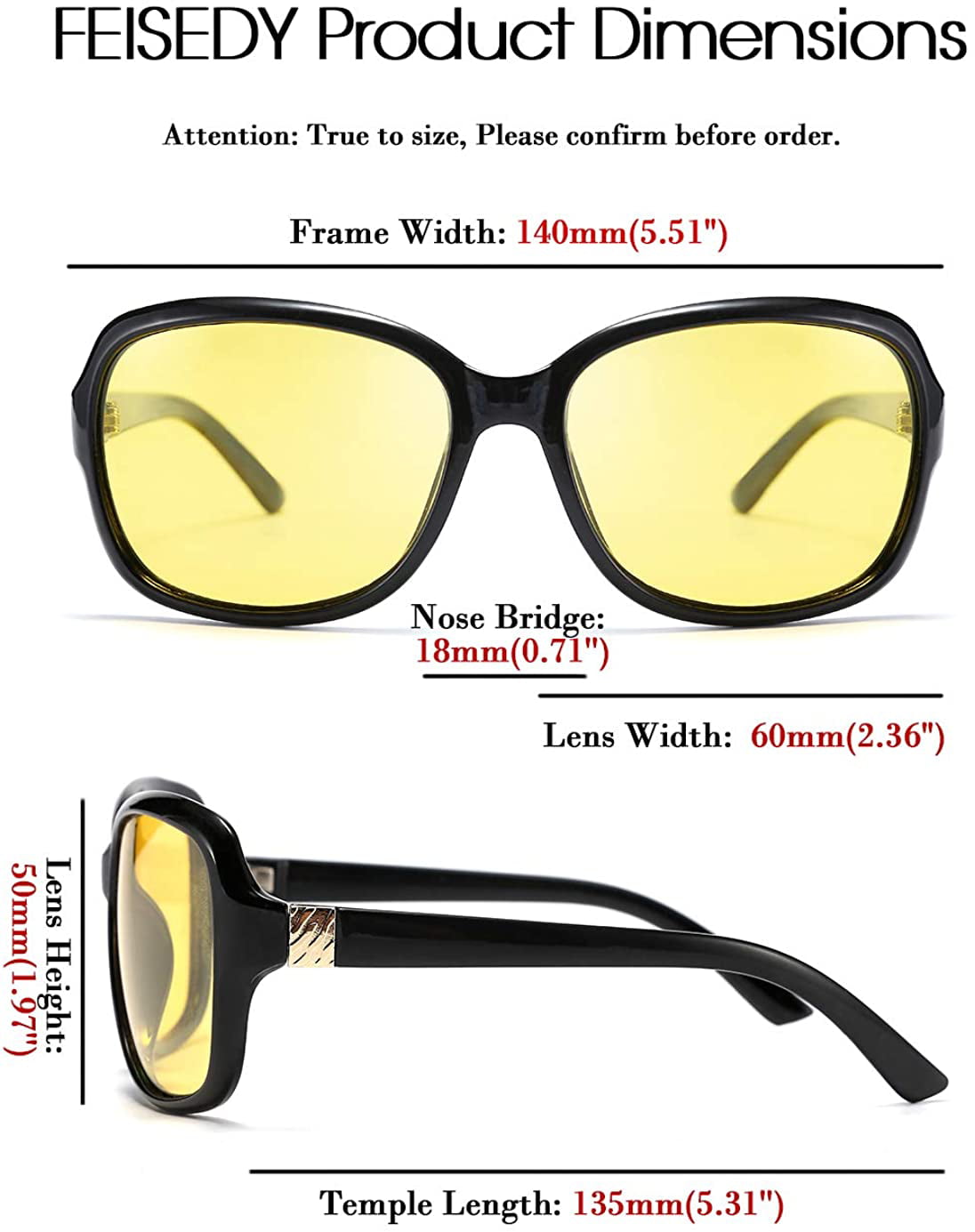 FEISEDY Classic Womens Night Glasses Driving Anti Glare Wrap Around Yellow Sunglasses B2548 