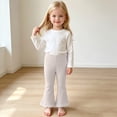 thumbnail image 5 of fnnxnal Girls Ribbed Knit Flare Pants Kids Stretchy High Waist Bell Bottom Lace Trim,Size 10 T, 5 of 7