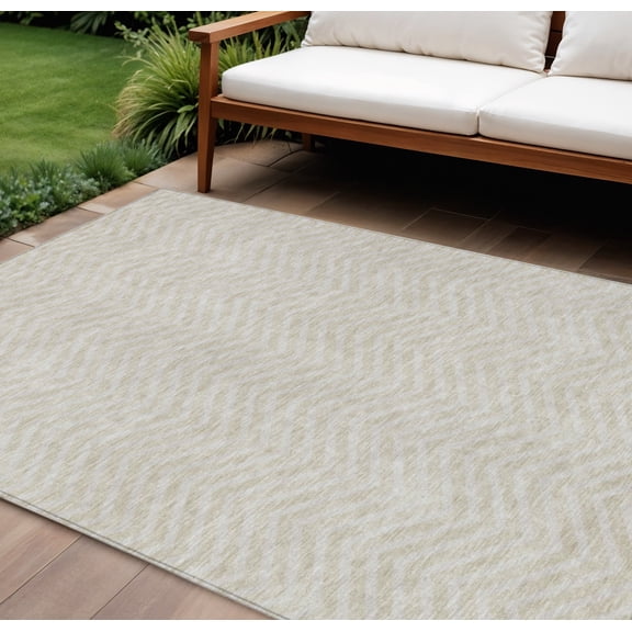 HomeRoots 596241 9 x 12 ft. Beige & Gray Chevron Washable Indoor & Outdoor Rectangle Area Rug
