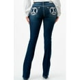 thumbnail image 3 of Grace in LA Women's Peace Sign Feather Rose Floral Embroidered Bootcut Jeans (27, Dark Blue), 3 of 3