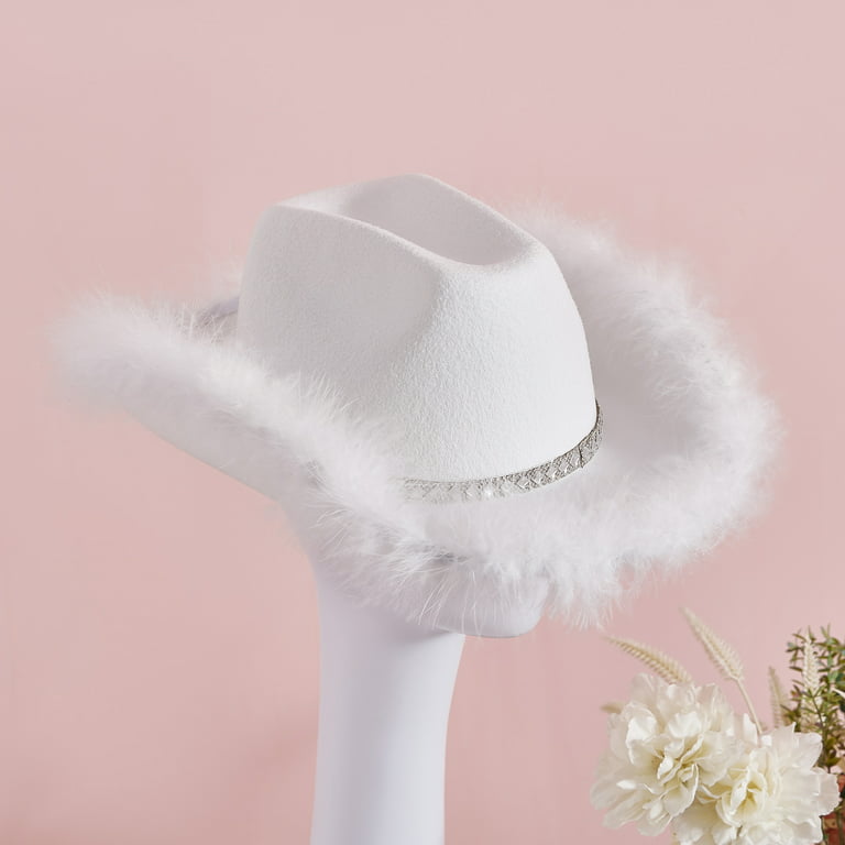 Douhoow Felt Cowboy Hat for Women Fluffy Feather Trim Disco Cowgirl Hat for  Role Play Cos 