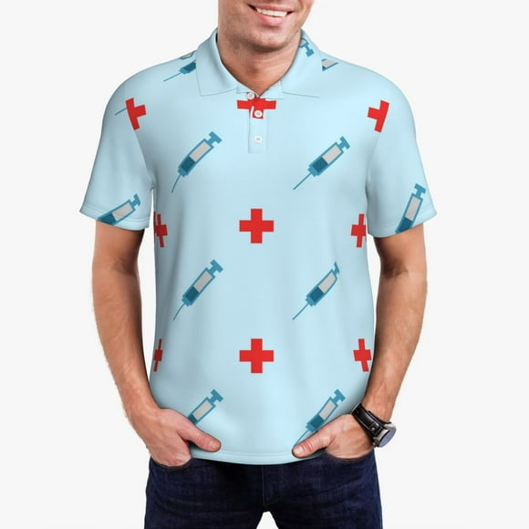 Fotbe Syringe And Red Cross Camiseta Polo de Golf para Hombre con Estampado – Camisa Deportiva Transpirable con Cuello Abotonado-3X-Large