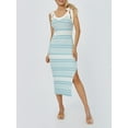 thumbnail image 3 of Faithtur Robe Sans Manches à Rayures pour Femmes, Bretelles Nouées, Décontractée, Col en V, Fendue, pour Cocktail, Plage, Club, Été, Mode Urbaine, 3 of 9