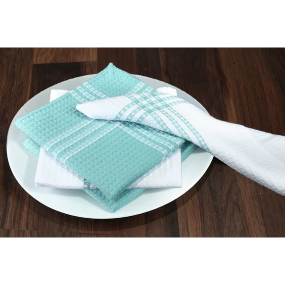 Urban Villa Dish Cloths Waffle Dish Cloths for Kitchen Aqua/White Color Set of 4 Quick Drying Dish Cloths Highly Absorbent Cotton Size 12X12 Inches with Mitered Corners Kitchen Dish Towels