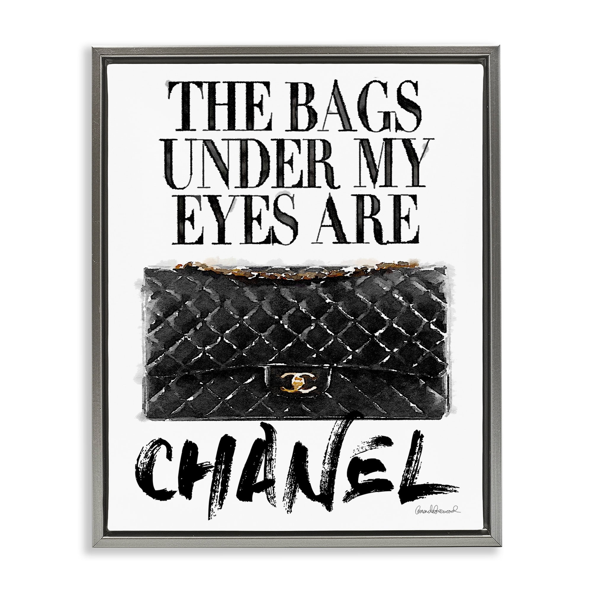 Stupell Industries Glam Bags Under My Eyes Black Bag Luster Gray Framed Floating Canvas Wall Art, 24x30, by Amanda Greenwood