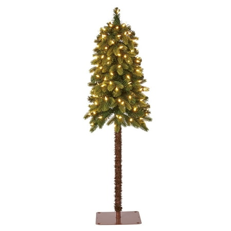 Home Heritage True Bark 4 Foot Slim Artificial Christmas Tree with White