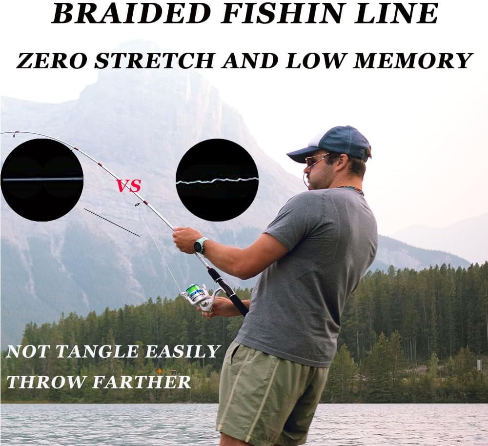 LinHiver Braided Fishing Line, Strong Power, Great Abrasion Resistance, Thin Diameter, No Stretch, Low Memory and High Sensitivity(328Yds, 4 strands, 50LB, military green)