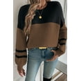 thumbnail image 5 of Women's Dark Brown Color Block Knit Sweater – Casual Fall Essential with Striped Sleeves | L, 5 of 8