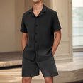 thumbnail image 2 of Mens Botón Abajo Camisa de Manga Corta Arrugas Libres Casual Deportes Cardigan Set, Color Sólido Cuello de Verano Camisa Y Pantalones Cortos, 2 of 7
