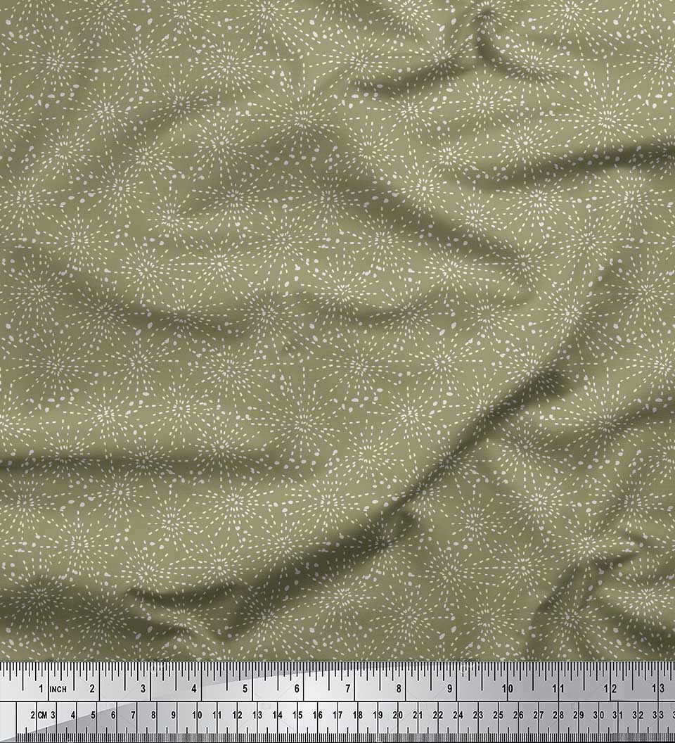 Soimoi Green Heavy Satin Fabric Brush Stroke & Dots Abstract Printed Craft Fabric by the Yard 54 Inch Wide
