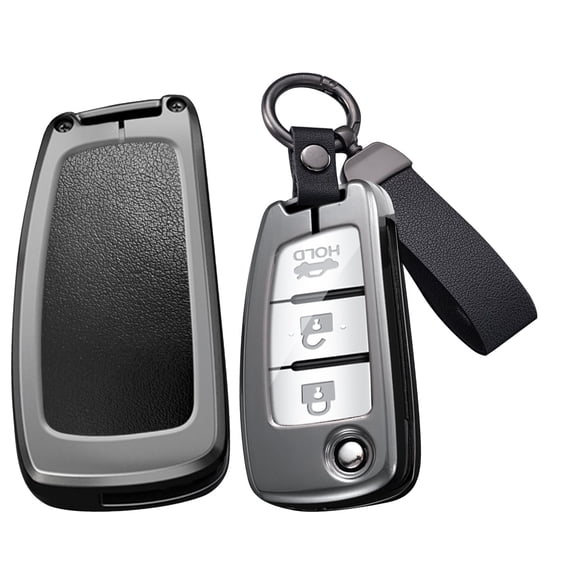 Folding Key Fob Cover Compatible with Nissan Rogue Rogue Select Rogue Sport Sylphy Pulsar Sentra Accessories Alloy Leather Key Shell with Keychains-Short Keychian